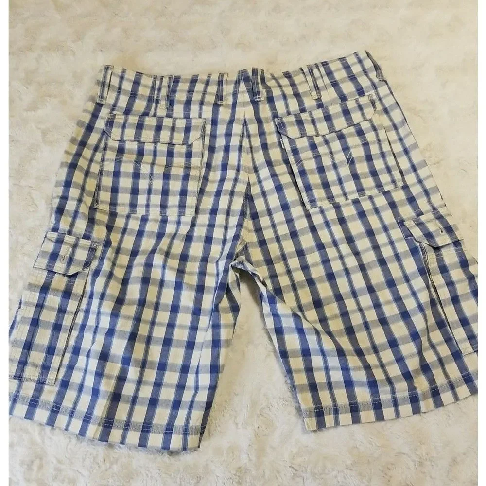 Levi's Mens Cargo Shorts Size 42 Blue White Plaid Pockets Gorpcore Grunge